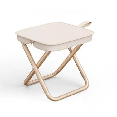 Imagem de Banqueta Dobrável Portátil em Alumínio — Leve, Ideal para Pesca, Piquenique e Acampamento ao Ar Livre (BEGE, 1 UNIDADE)