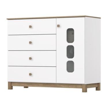 Imagem de Cômoda 1 Porta 4 Gavetas Aconchego Branco/Jequitibá HP - Henn