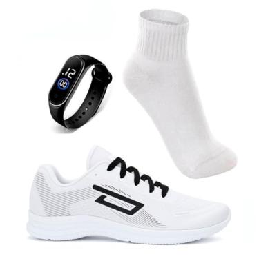 Imagem de Tenis Esportivo Masculino Leve Confortavel Running Caminhada Academia + Relógio + Meia (BCO, BR, Adulto, Numérico, 42)