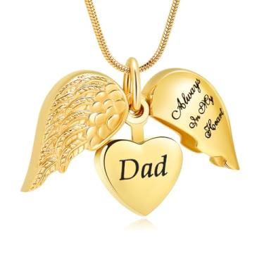 Imagem de mingkejw Colar de urna de coração de asa de anjo para cinzas, joias de cremação para mulheres e homens, colares de memorial de aço inoxidável, suporte de cinzas para animais de estimação humanos,