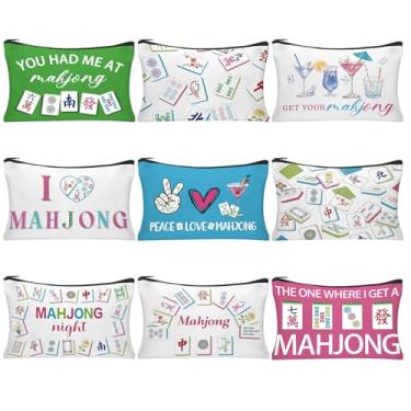 Imagem de HSDSH 9 peças bolsa de maquiagem Mahjong bolsa de cosméticos Mahjong presentes para mulheres mahjong sacos de azulejo com zíper bolsa organizadora de higiene pessoal para amantes de jogos de tabuleiro