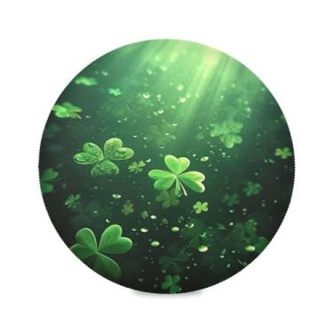 Imagem de Blueangle Jogo americano redondo trevo verde conjunto de 4 tapetes de mesa de poliéster, fácil de limpar, resistente ao calor, limpável, para mesa de jantar (26)