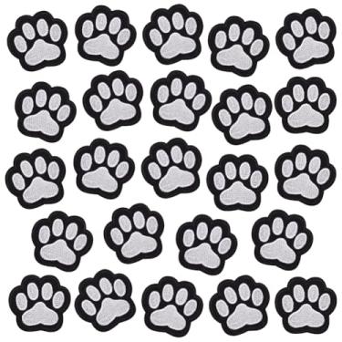Imagem de MAYJOYDIY 30 peças de tecido bordado com estampa de pata para cachorro, cachorro, passar/costurar, aplique bordado de pegada de animal de estimação, apliques de reparo de roupas, apliques para camisa