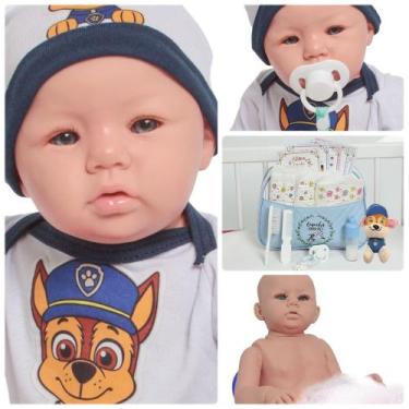 Imagem de Boneco Reborn Recém Nascido Olhos Azuis Kit Itens Pelúcia - Cegonha Re