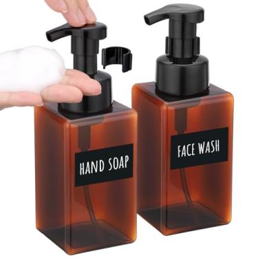 Imagem de Segbeauty Dispensador de sabão de espuma recarregável âmbar de 450 ml com bomba de espuma, 2 peças de lavatórios de banheiro, frasco de bomba de xampu, recipiente de líquido vazio, dispensador de