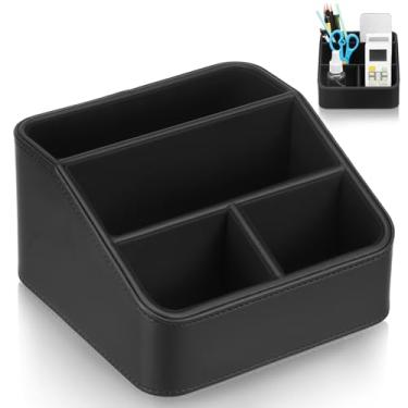 Imagem de KHZSPP Suporte de controle remoto de poliuretano com compartimento 3/4, organizador de mesa de couro para controle remoto de TV, controles de mídia, material de escritório, pincel de maquiagem (estilo