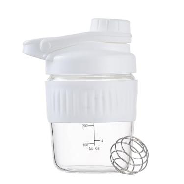 Imagem de Coqueteleira de vidro pequena de 350 ml, vidro borossilicato, proteína em pó, academia, treino, pequena coqueteleira, misturas para misturas de proteínas com bola de mistura (B-WHITE, 4)