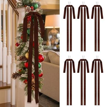 Imagem de SIMISI RIBBON Ornamentos longos de veludo marrom para árvore de Natal, guirlanda, grinalda, escada, lareira, porta (38 x 61 cm, 6 peças)