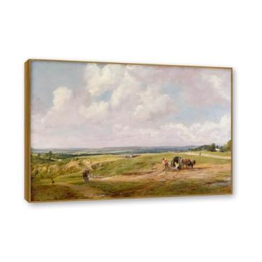 Imagem de Moldura de teca. Arte em tela romantismo estilo constable (paisagem 43), pintura de paisagem inglesa emoldurada, decoração de parede elegante para sala de estar escritório. 50 x 70 cm - 19,6 x 27,5