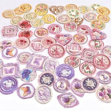 Imagem de 60 peças de adesivos individuais pré-fabricados com cola, temas vintage, selos de envelope autoadesivos cortados individualmente para convites de casamento, embrulho de presente, decoração de diário