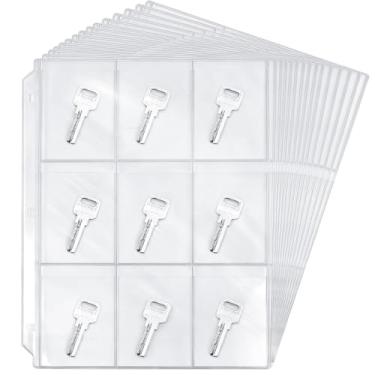 Imagem de Epakh Pacote com 25 chaveiros, páginas de fichário de vinil transparente, com nove bolsos, carregamento superior para itens pequenos, recibos de chaves