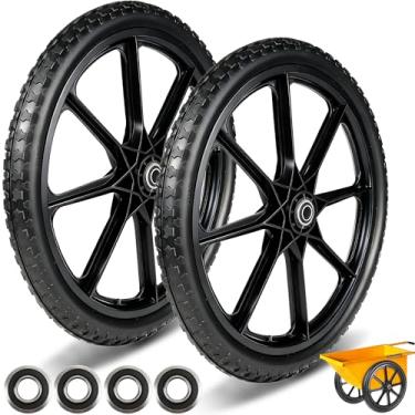 Imagem de Pneu e roda sem plano de 50 polegadas - Substituição de rodas de carrinho de carrinho de mão com peças de rolamento de 9,5 mm e 1,5 mm para jardim, jardim e reboque de carrinho de mão de roda (pacote