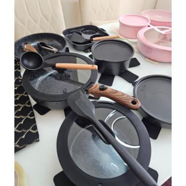 Imagem de Jogo Panelas Antiaderente Com 21 Peças Cabo Removível com Revestimento Cerâmico Premium, Indução Removível, Elétrico, Inclui Frigideiras Próprias para Forno, Tampas de Vidro Temperado Preto