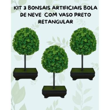 Imagem de Genérico, Kit 3 Bonsais Artificiais Bola de Neve Vaso Preto Retangular – Decoração Compacta e Elegante