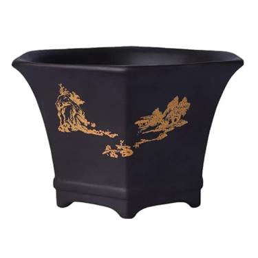 Imagem de Bonsai de areia roxa vaso de bonsai hexagonal médio vaso criativo estilo chinês vasos de plantas internas e externas, vasos de flores de cerâmica, vasos de plantas suculentas e bonsai po (preto