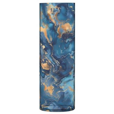 Imagem de CEBUGI Vaso de flores de mármore azul, 10 x 30 cm, vaso cilíndrico para flores, vaso transparente inquebrável para decoração de casa de festa de casamento