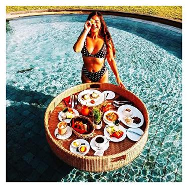 Imagem de Bandeja de servir flutuante, mesa de piscina, bandeja de servir flutuante, mesa e bar, bandeja flutuante para piscina em tecido de vime, bandeja flutuante para café da manhã, cesta de vime, casa de