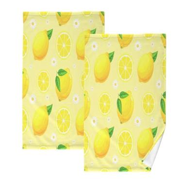 Imagem de CEBUGI Conjunto de 2 toalhas de banho - toalhas de algodão macio para lavar o rosto - toalhas de banho de mão para cuidados com a pele do banheiro | 41 x 71 cm | Limões amarelos margaridas brancas