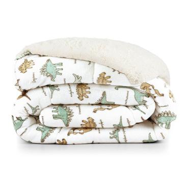 Imagem de Coberdrom Cobertor Lutti Solteiro Quarto Cama Infantiil Sherpa Manta Toque Lã De Carneiro Dinossauro Verde