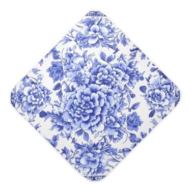 Imagem de STAYTOP Toalhas de bebê com capuz de musselina de flor retrô azul, toalha de banho super macia, toalhas de banho absorventes para banho recém-nascido unissex 76 x 76 cm