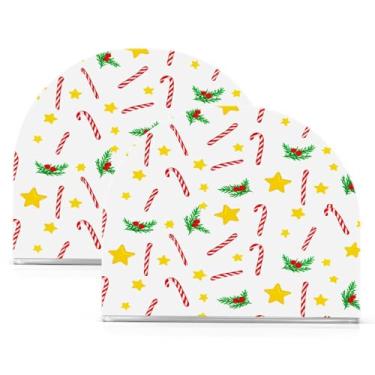 Imagem de Wassud Porta-guardanapos de acrílico com estrelas e bengalas, dispensador de guardanapos de papel moderno em forma de U para mesa, cozinha, sala de jantar, bancada 2 peças (comporta 50-60 guardanapos)