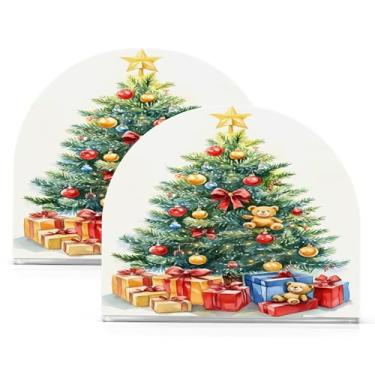 Imagem de Wassud Porta-guardanapos de acrílico de desenho animado de árvore de Natal, dispensador de guardanapo de papel moderno em forma de U para mesa, cozinha, sala de jantar, bancada 2 peças (comporta 50-60