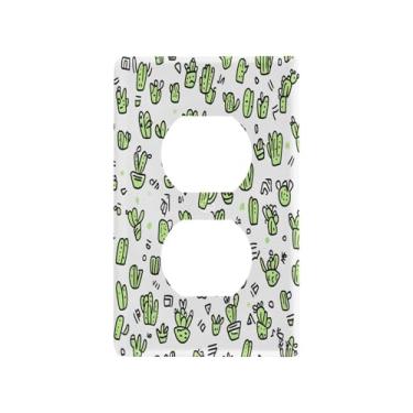 Imagem de Wassud Placa de cobertura para interruptor de luz, capa decorativa de cacto, placa de parede para tomadas elétricas duplex 11 x 6 cm