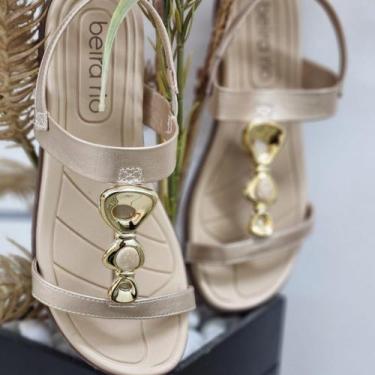 Imagem de Sandália Rasteirinha Feminina Detalhe no Cabedal Beira Rio, 35, Dourad