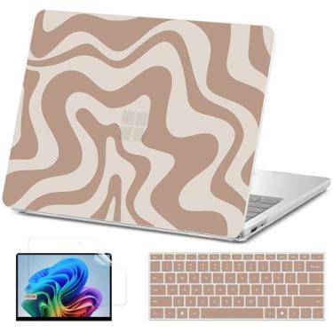 Imagem de AKIT Compatível com Microsoft Surface Laptop 13 polegadas 2025, capa rígida de padrão exclusivo para laptop + protetor de tela + capa de teclado, onda marrom