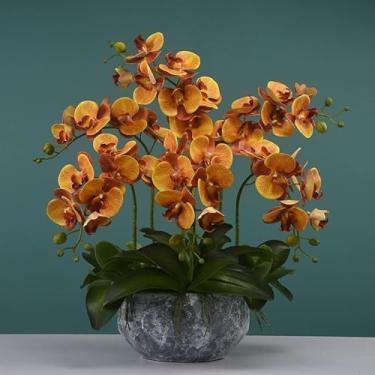 Imagem de LMJYU Flor artificial de seda Phalaenopsis flores artificiais com vaso de cerâmica orquídea artificial em vaso de flores artificiais falsas 60 cm