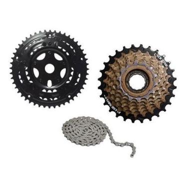 Imagem de Coroa Engrenagem Tripla Monobloco + Catraca 7v + Corrente 21 - TECC / 