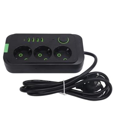Imagem de aqxreight Faixa de Energia Europeia 3 Tomadas 4 Portas USB 1 Tipo C Extensor de Tomada Elétrica Montado na Parede Com Cabo de 2 M 10 e 2500 Portas USB Tem Design Europeu Este Adaptador de 1 a (Preto)