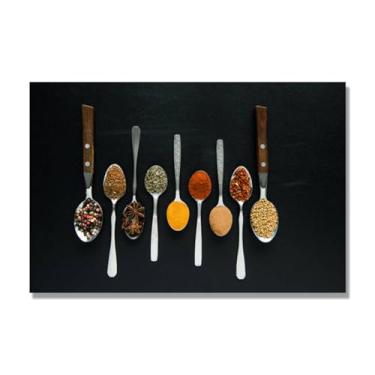 Imagem de NHLDZYH Arte de parede em tela colorida para especiarias e colher de tempero | Decoração de cozinha vintage | Arte moderna para casa e sala de jantar. B43. Tela somente 80 x 120 cm - 31,5 x 47,3 pol