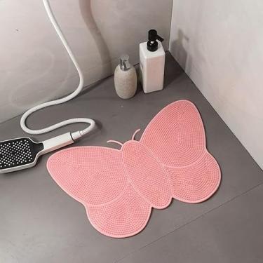 Imagem de Tapete Antiderrapante para Box Banheiro com Ventosas 40x70cm – Tapete de Chuveiro Massageador para Pés Segurança Antiescorregante (Rosa Borboleta)