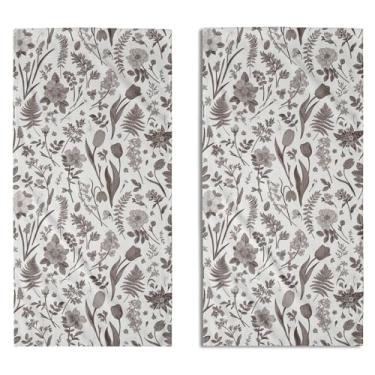 Imagem de Toalhas de mão florais de primavera para banheiro, conjunto de 2 folhas de flores brancas marrom-escuras vintage estampa botânica sazonal decorativas toalha de banho macia absorvente para casa quarto