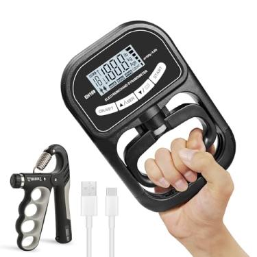 Imagem de Testador de força de aderência 180 kg com visor LCD retroiluminado, dinamômetro digital de mão registra até 19 usuários, treinador de força de aderência ajustável de 5 a 99 kg para esportes