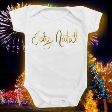 Imagem de Body Para Bebê De Natal Feliz Dourado Menino Menina Festa - Borizinho 