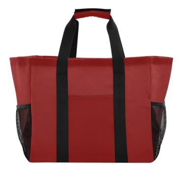 Imagem de ODAWA Bolsa de compras portátil Maroon impermeável à prova de areia - Bolsa de lona durável para piscina e praia com bolsos com zíper