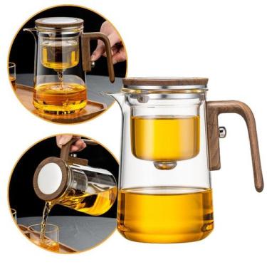 Imagem de Chaleira de Vidro e Cabo de Madeira Com Infusor 800ml - Amarinne Home