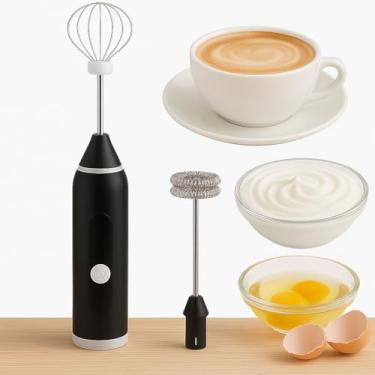 Imagem de Mini Mixer Portátil USB Recarregável Misturador de Bebidas, Ovos e Leite – 3 Velocidades, 2 Batedores de Aço Inoxidável, Compacto e Leve para Cozinha, Café e Viagem (Preto)