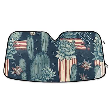Imagem de EUA Julho 4th Day Cactus Car Para-brisa Sun Shade, Persiana de janela para carro, caminhão, SUV, carro acessórios de verão