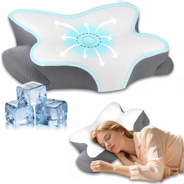 Imagem de Travesseiro cervical de espuma viscoelástica – Travesseiro lateral refrescante para dormir, travesseiros ergonômicos de espuma viscoelástica para suporte de pescoço, travesseiro ortopédico de contorno