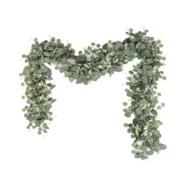 Imagem de Guirlanda De Folhas De Eucalipto Artificial Com Flores Brancas E Fruta