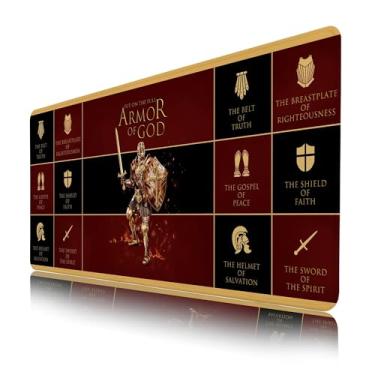 Imagem de Put on The Full Armor of God, mouse pads engraçados XL à prova d'água para jogos, para mesa, teclado de computador grande, mesa de escritório, 900 x 400 mm
