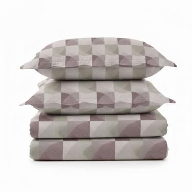 Imagem de Kit Cobre Leito Colcha Magnus Queen 3 Peças Dupla Face Estampado Geométrico - Quadrado Chic - 100% Poliéster