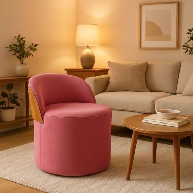 Imagem de Puff Encosto Corino Redondo Suede Sala Penteadeira Quarto Rose