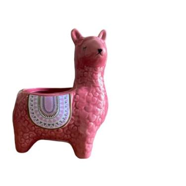 Imagem de SJBAG Vaso de suculentas de cerâmica em forma de lhama com orifícios de drenagem, vaso de animais pintado à mão para cactos e suculentas internos, decoração de casa exclusiva e presente (vermelho, 15