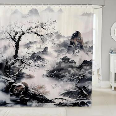 Imagem de jejeloiu Cortinas de chuveiro florestais cortina de banheiro japonesa para crianças, mulheres, homens, acessórios de banheiro cênicos asiáticos, tecido de poliéster impermeável para barracas de