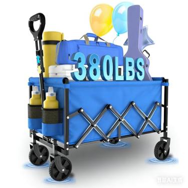 Imagem de InBrave Carrinho dobrável, vagões utilitários resistentes de 172 kg com rodas para todo o terreno, carrinhos de mercearia dobráveis para jardinagem, compras, praia, acampamento, azul