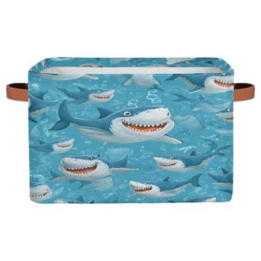 Imagem de Cesta de armazenamento pequena com alças de brinquedo infantil fofo tubarão azul cesto organizador de armazenamento de tecido dobrável para berçário, sala de estar, quarto, prateleiras, roupas, caixa